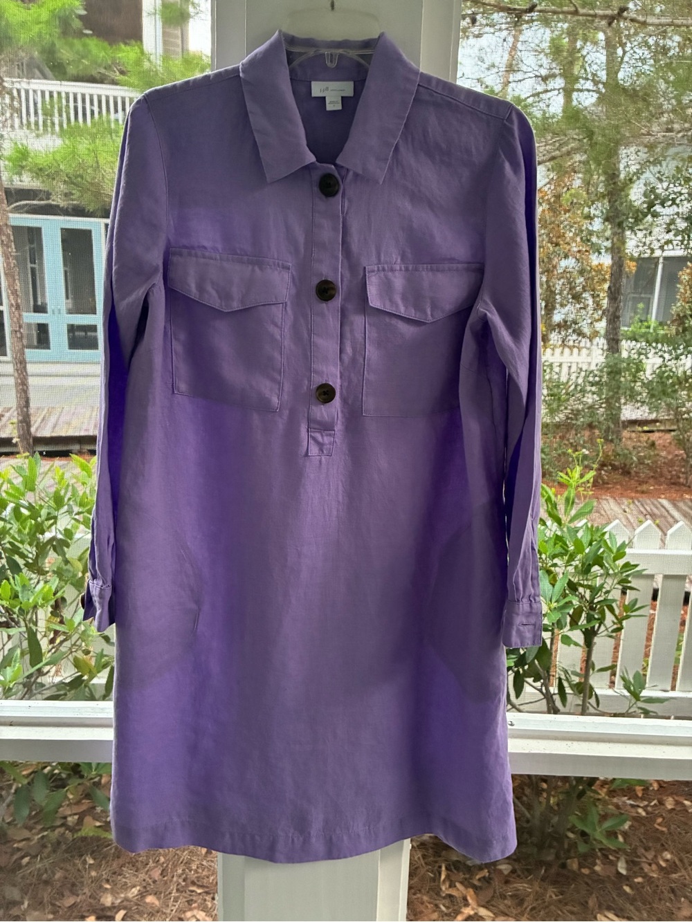 Lilac Long  Sleeve Tunic Dress with Button Placket